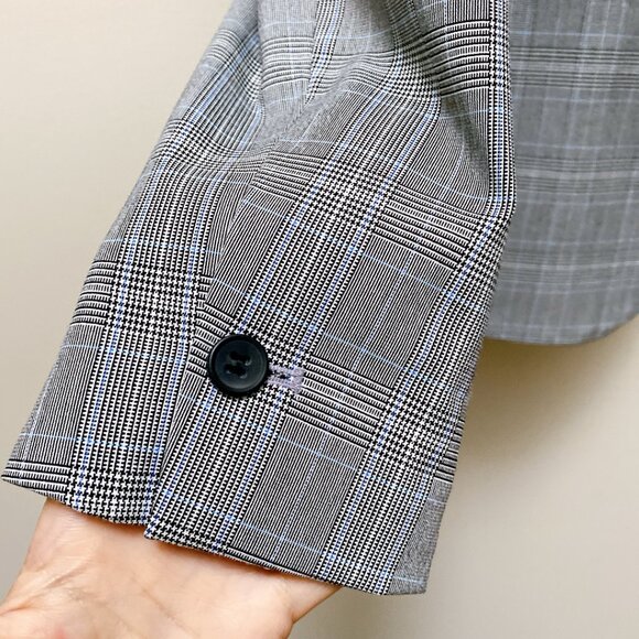 New Zara Women Grey Plaid Flattering Fit Single-Button Blazer business jacket - Picture 3 of 8
